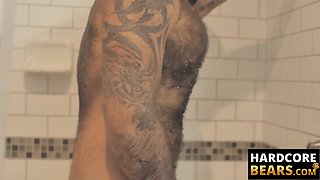 HardcoreBears.com - Bear washes his furry body and spanks his thick beefy ass