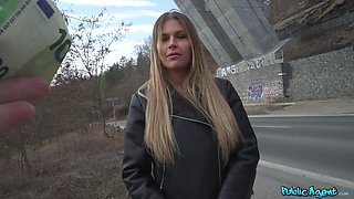 Curvy blonde Czech slut bounces on big cock for money
