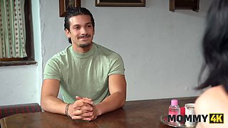 Mommy4k. horny cougar was riding a teen bf on her kitchen table