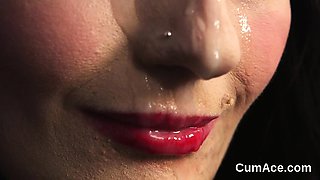 Wacky babe gets cumshot on her face swallowing all the jizz6