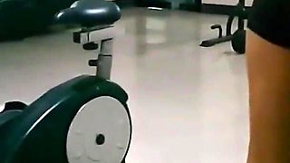 Sexy Hairy MILF Trains in the Gym Without Panties and with Plug in Asshole