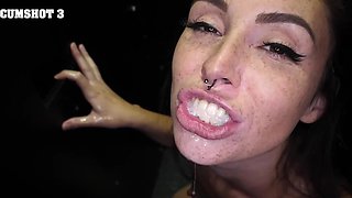 Brunette babe Ashley Wolf gets her pussy eaten through a gloryhole