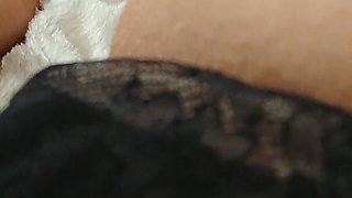 Orgasm in sexy black lace panty with fingering