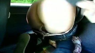Depraved brunette ex GF fists her asshole in my car