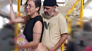 Slutty Student Gets Cumshot in Public on the Bus