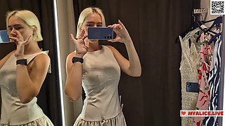 Try On Haul Transparent Clothes, Fitting room Try on haul at the mall. Public fetish