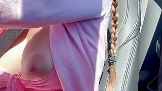 Sexy Car Ride with Horny Big Tits Milf Artemisia Love Flashing her juicy boobs and nipples