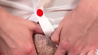 Slutty Nurse Prepares Her Pussy with Fingers Before Big Toy Play