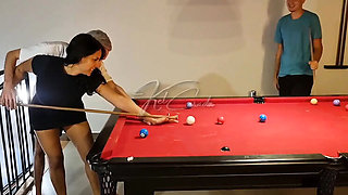 Amateur Latina MILFs Learn Pool and Get Dick in Group Sex