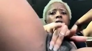 Dark Phat Pussy Blonde Car Masturbation