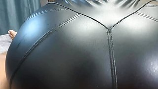 Look at this big ass with a hole in the leather leggings! My cheating wife cut a hole for deep penetration