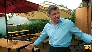 Daddy4k. risky outdoor bang with bf's daddy