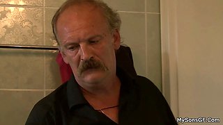 Horny old granpa licks and fucks her young pussy