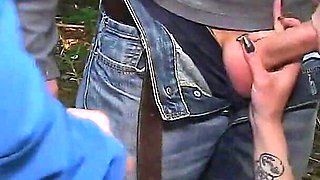 Naughty Tattooed Smoking Slut Heads Into the Woods with Her Tits Out Ready to Suck off Dirty Dogging Cocks