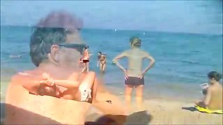 Woman Nude on Public Beach