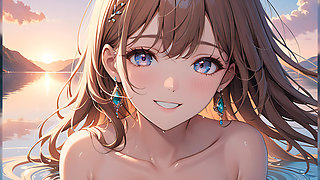 Pastel Reflections: a Beautiful Young Woman with Soft Skies in Her Eyes