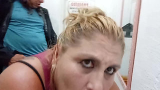 the saleswoman in the bathroom