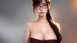 Anime babe teases her big boobs, rides a cock and takes a cumshot