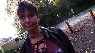 German granny deepthroat in park