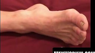 Rugged amateur drains his puny spear while smoking