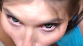 This Hot Petite Brunette Greedily Sucks Cock