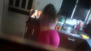 Hidden Camera Catches Stepmom Masturbating to Porn in Kitchen - Amateur Blonde MILF with Big Ass