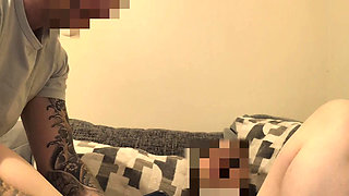 Massage gun and curved glass dildo = perfect orgasms