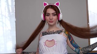 Two monster cocks in one hole DVP + anal ! First Double Pussy