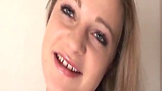 Sexy blonde German babe eats cum after hot fuck