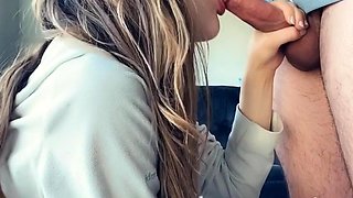 Amateur blonde girlfriend homemade blowjob and handjob