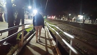 Outdoor Sex in Front of Viewers Short Skirt Flashing No Panties Shows Pussy Gets Caught