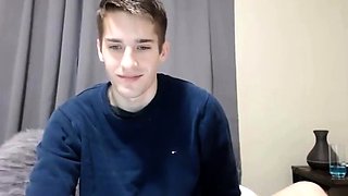 Twink Jerks Off on Webcam, Showing Big Dick