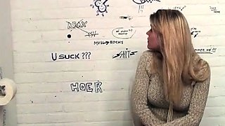 Blonde Finds Dick in Public Toilet and Having Pussy Pounded