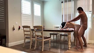 Fucking My Buddy's Wife on the Dining Table While He's Out of Town - Asian MILF Brunette Loud Moaning