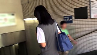 Asian college cutie gives blowjob and rides anally