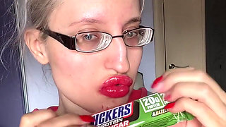 Giantess Big Lips Big Eyeglasses Asmreating Snickers Protein Bar