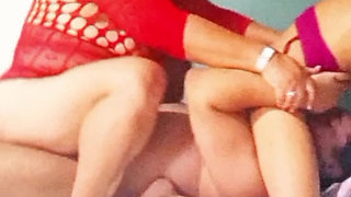20 year old stepsister and 70 year old stepmom take turns riding my cock