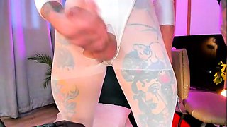 Shemale in stockings barebacked