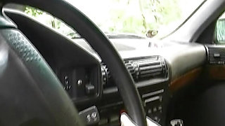 Horny blonde German doll sucks dick in the woods