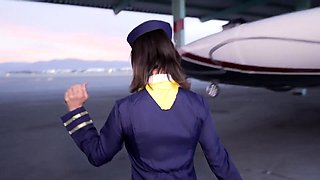Beautiful MILF stewardess goes for wild ride on POV cock