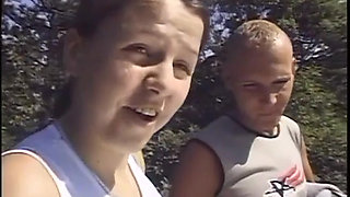 Outdoor fuck and strapon for a bisexual threesome