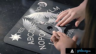 Girlsway Ella Knox and her best friend convoked a wild xxx demon while using a ouija board