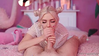 Blue- saw damsel with hefty titties, Eva Elfie enjoys to blow man-meat and slurp new spunk