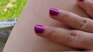 MILF playing outside on the front porch in plain view of the street and neighbors