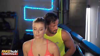 Fakehub - gym stepbro sneakily fucks hot fit beauty behind his gfs back finishing in threeway