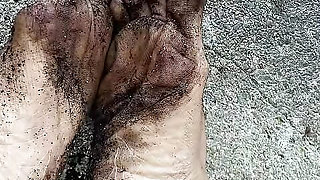 Melove Sexy dirty feet with Long Red Toe Nails