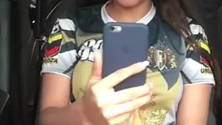 Sexy soccer player has a hot video call with her boyfriend