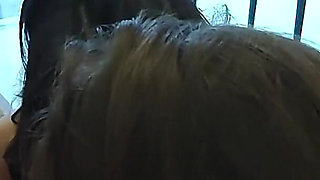 Double Blowjob - Gorgeous Breasted Girls Kissing While Sharing a Cock. FFM