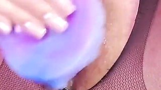 My Creamy Pussy in Pantyhose Cum From Deep Dildo Fucking and Vacuum Vibrator on Clit
