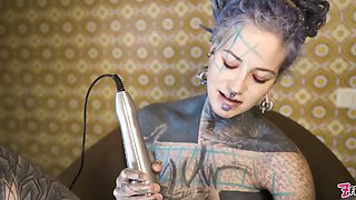 Tattooed Teen investigating fuck machine with her buttfuck - fuck machine, gapes, ejaculation, anal ,goth, punk,alt